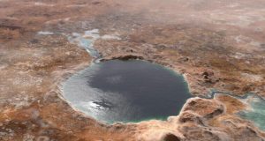 Mendapatkan Oksigen dan Bahan Bakar dari Air Garam di Mars Ilustrasi ini menunjukkan Kawah Jezero - tempat pendaratan Mars 2020 Perseverance rover - seperti yang terlihat miliaran tahun yang lalu di Mars, ketika itu adalah sebuah danau. (Credit: NASA/JPL-Caltech)