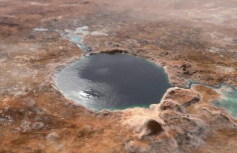 Mendapatkan Oksigen dan Bahan Bakar dari Air Garam di Mars Ilustrasi ini menunjukkan Kawah Jezero - tempat pendaratan Mars 2020 Perseverance rover - seperti yang terlihat miliaran tahun yang lalu di Mars, ketika itu adalah sebuah danau. (Credit: NASA/JPL-Caltech)